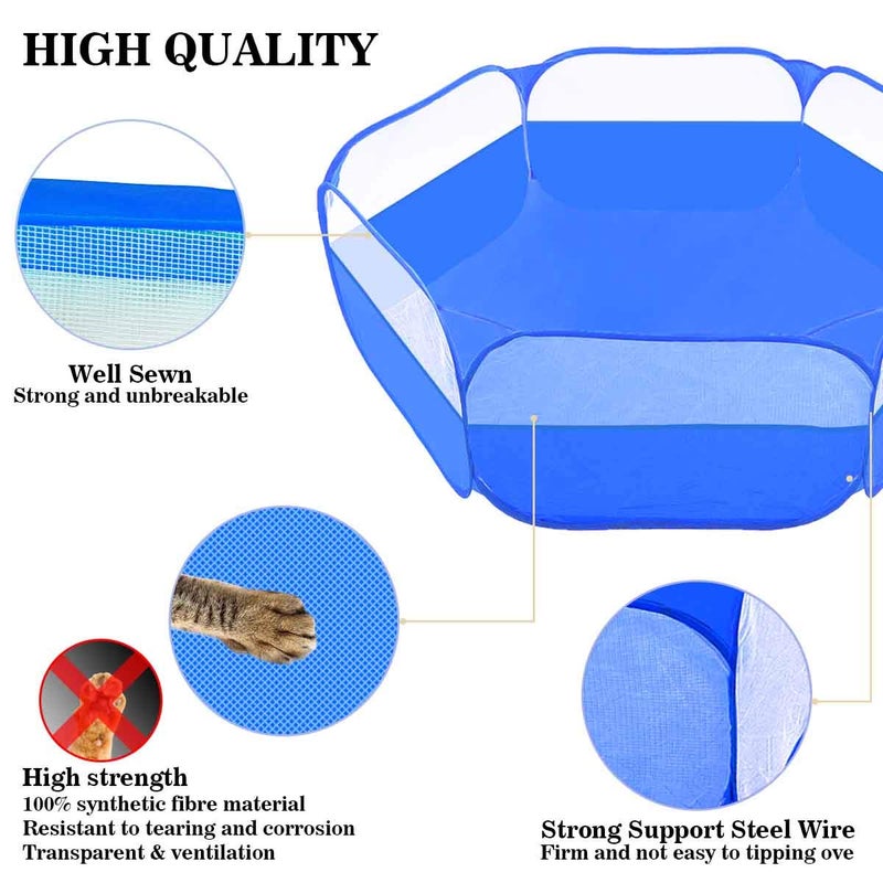 GABraden Small Animals Tent,Reptiles Cage,Breathable Transparent Pet Playpen Pop Open Outdoor/Indoor Exercise Fence,Portable Yard Fence (Upgrade Blue) - Image 3